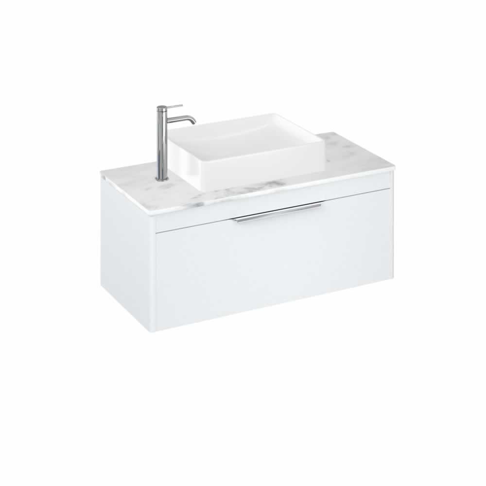 Shoreditch 100cm single drawer Matt White with Carrara White Worktop and Quad Countertop Basin